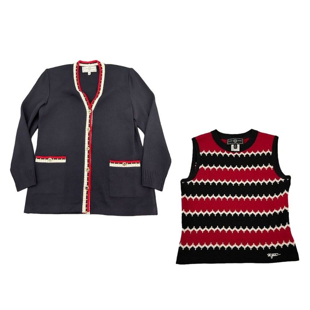 St. John Sport By Marie Gray NS Knit Top & Cardigan 2pc Set Embellished, Size S